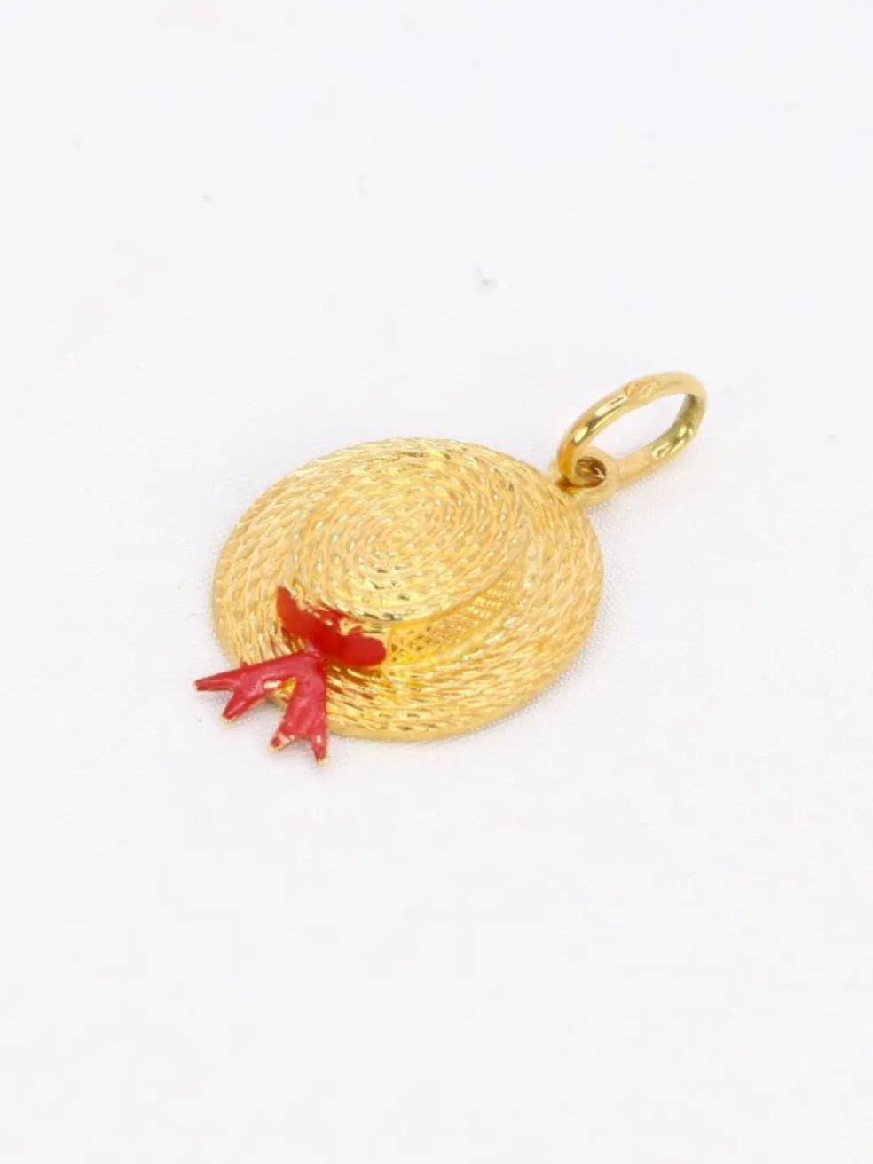 Pendentif charms vintage chapeau or jaune email rouge