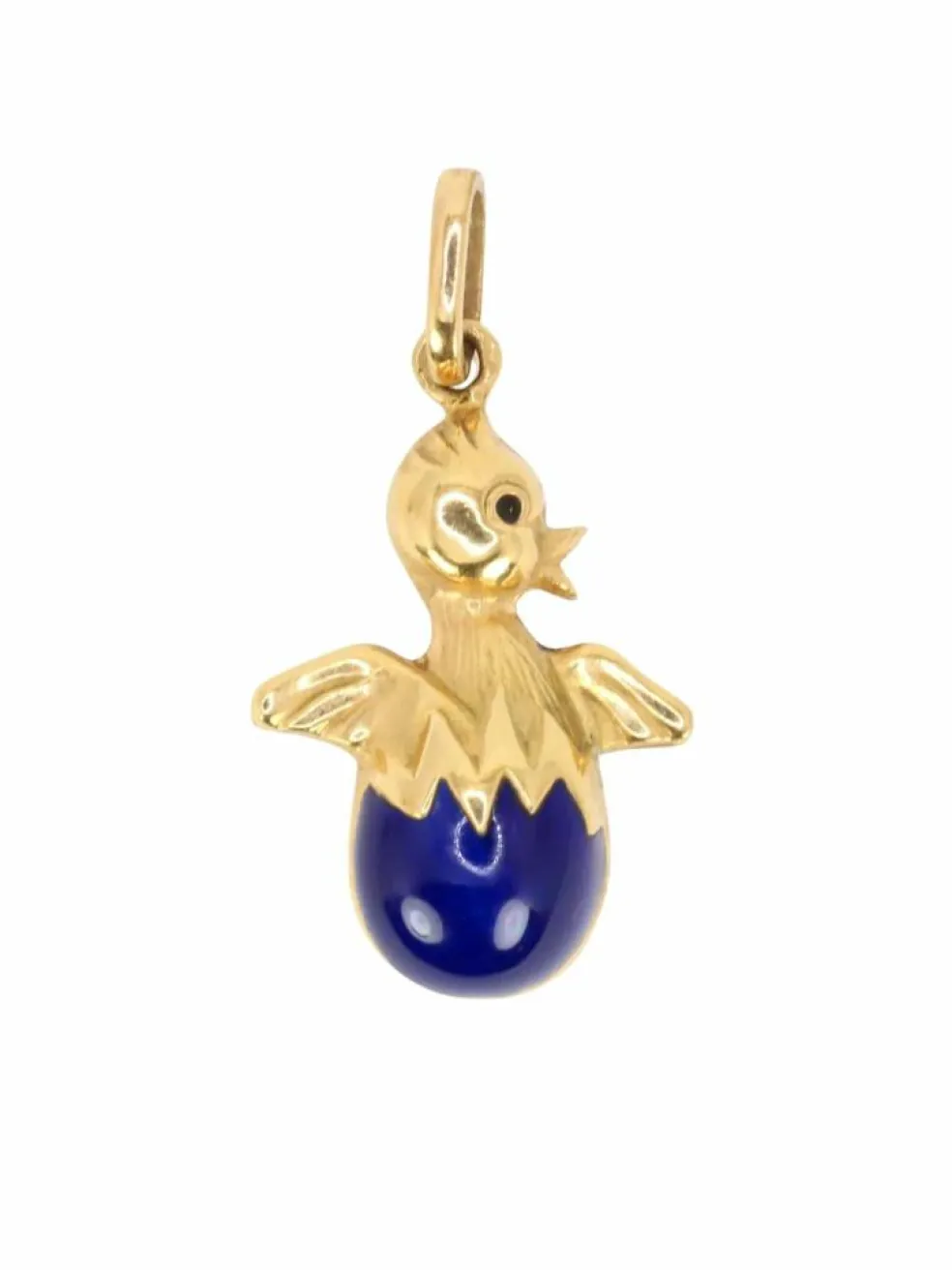 Pendentif charms vintage oiseau or jaune email bleu