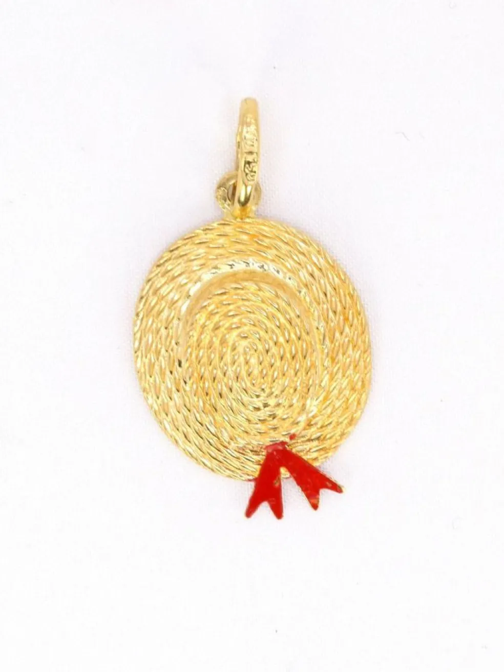 Pendentif charms vintage chapeau or jaune email rouge