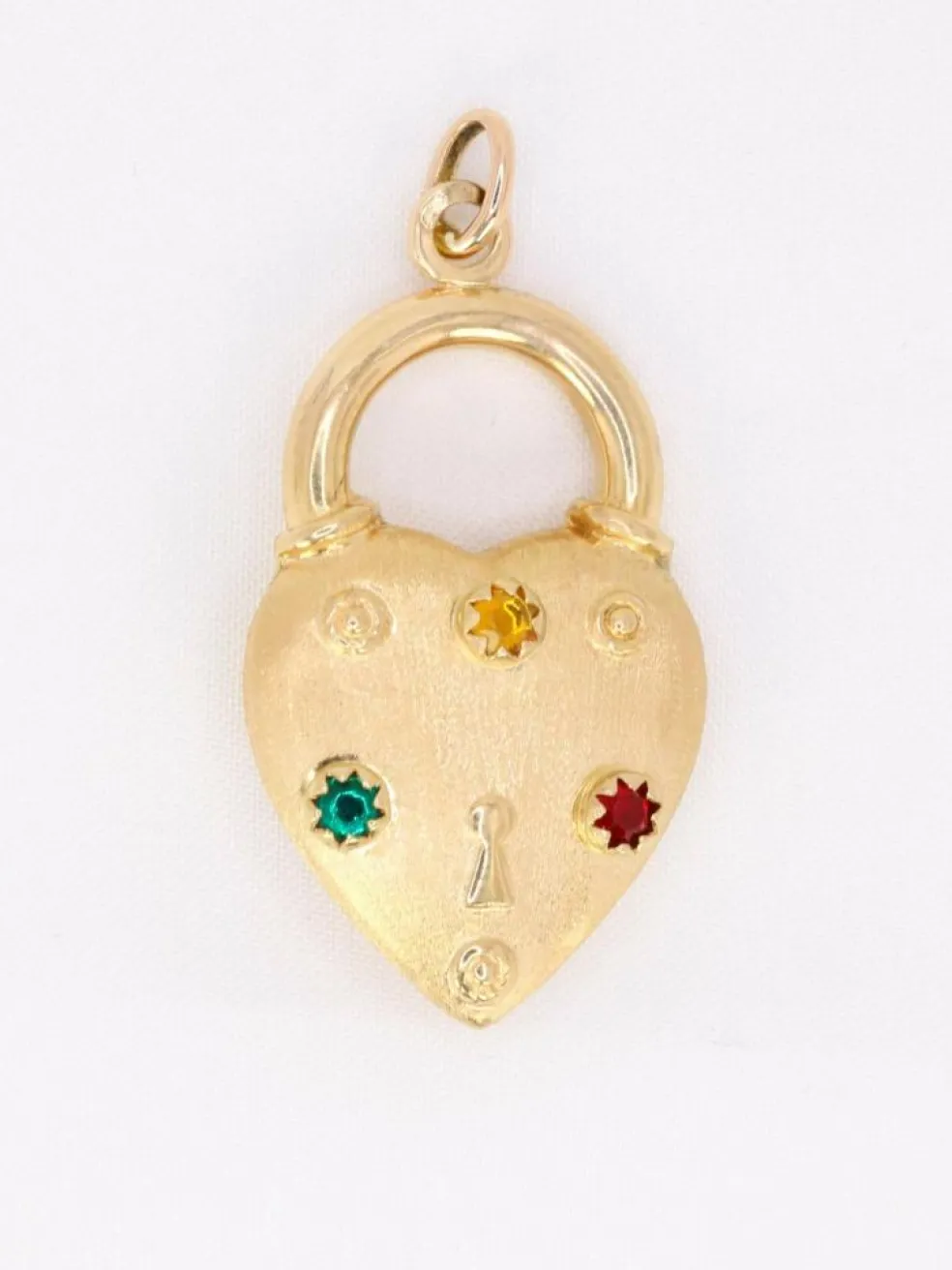 Pendentif Charms vintage cadenas coeur or jaune pierres de couleur