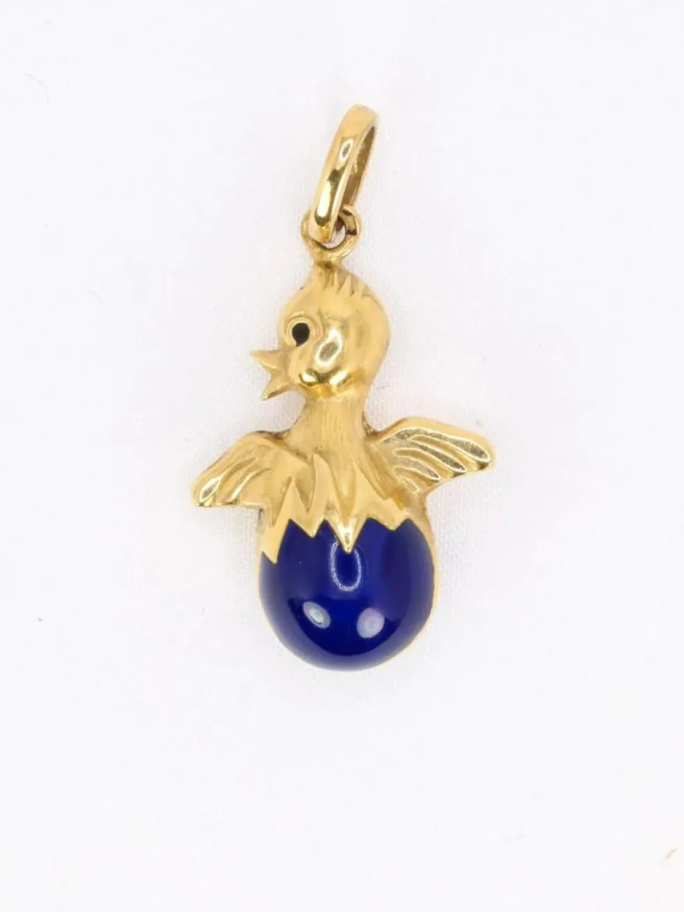 Pendentif charms vintage oiseau or jaune email bleu