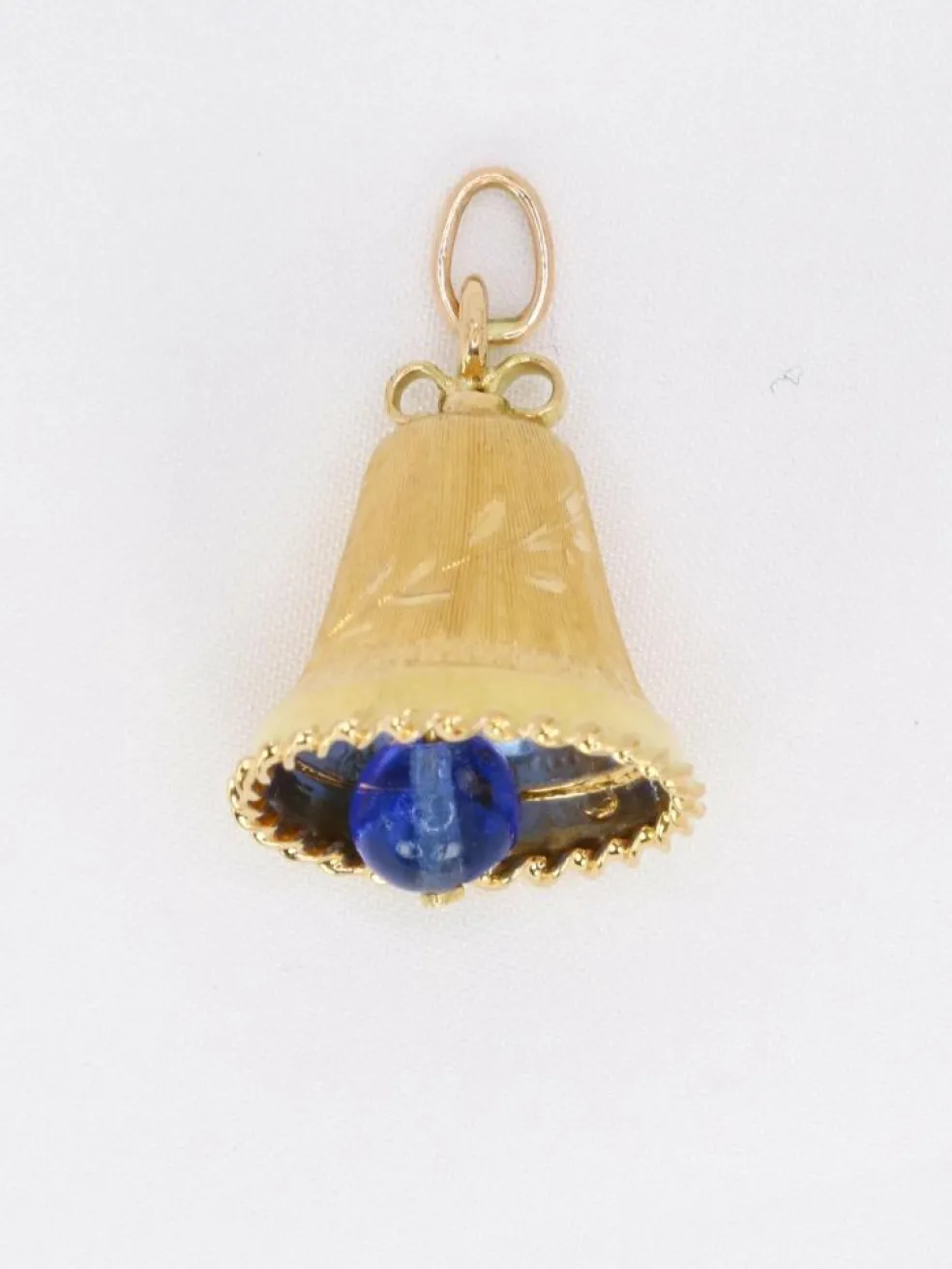 Pendentif charms vintage cloche or jaune pierre bleue