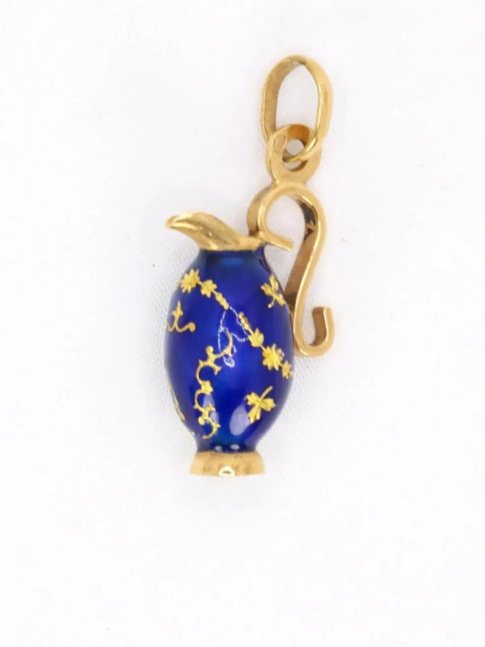 Pendentif charms vintage pichet or jaune émail bleu