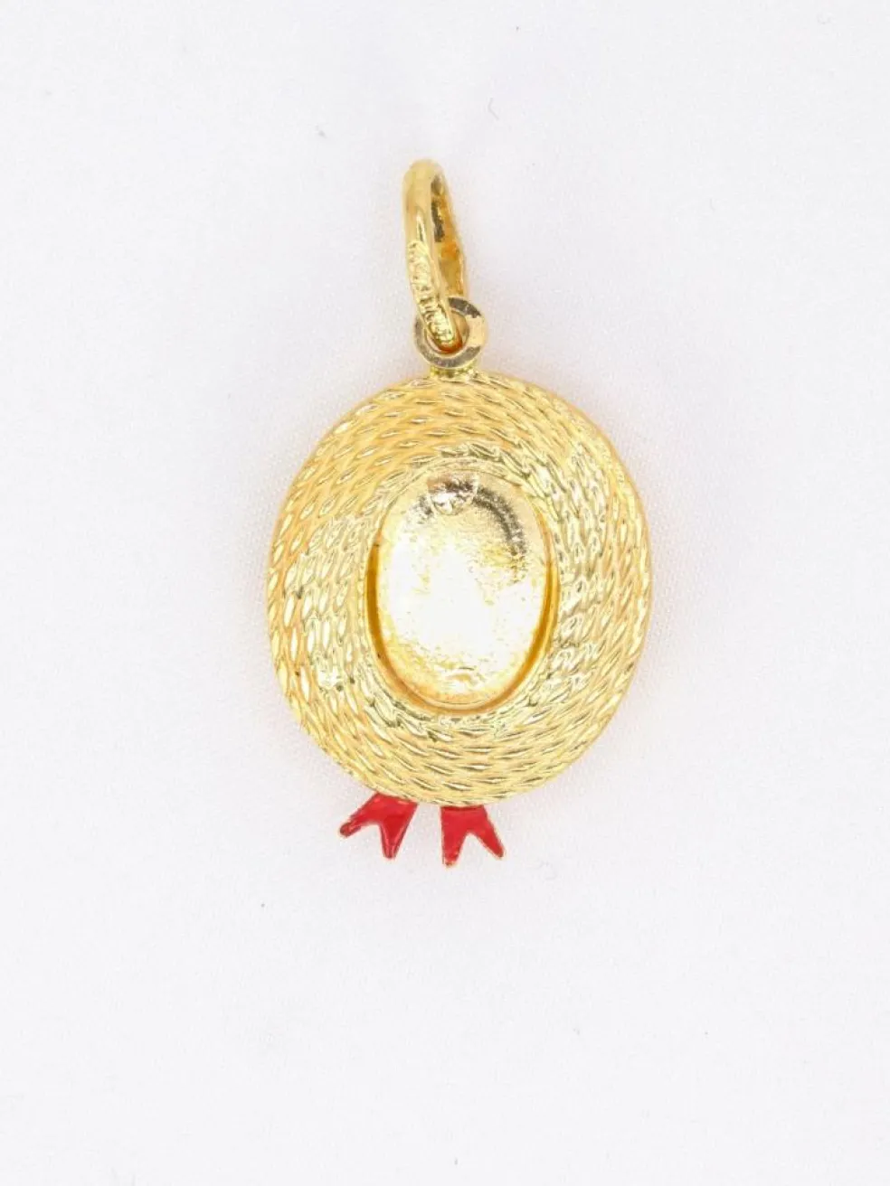 Pendentif charms vintage chapeau or jaune email rouge