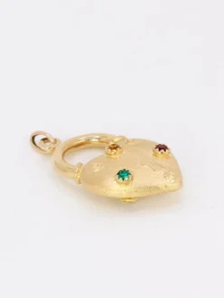 Pendentif Charms vintage cadenas coeur or jaune pierres de couleur
