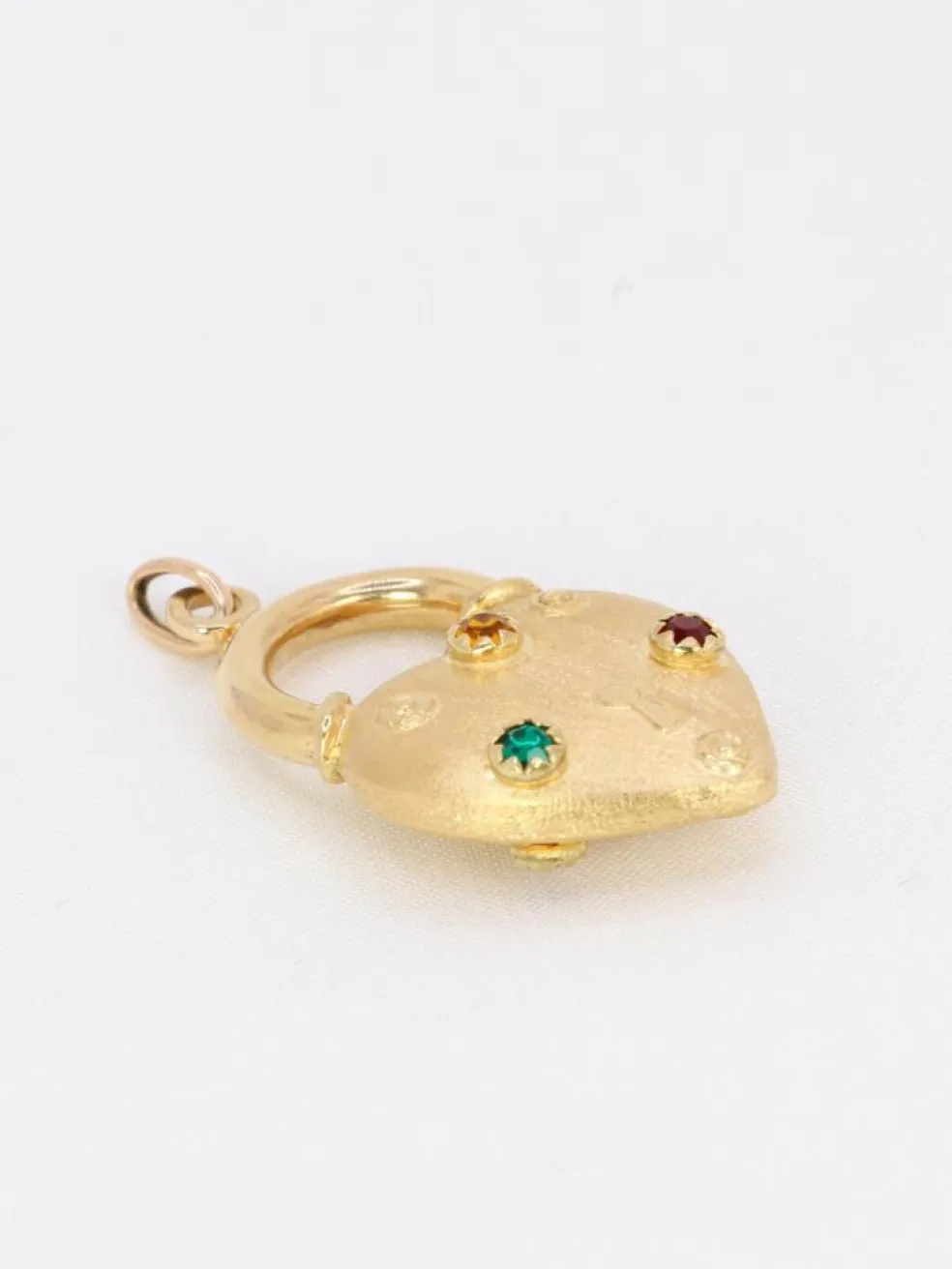 Pendentif Charms vintage cadenas coeur or jaune pierres de couleur