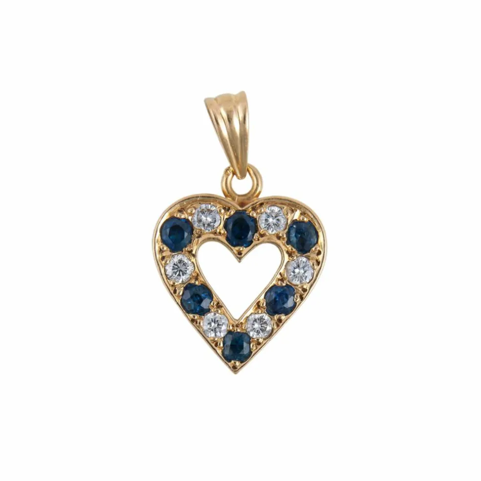 PENDENTIF COEUR DIAMANTS & SAPHIRS