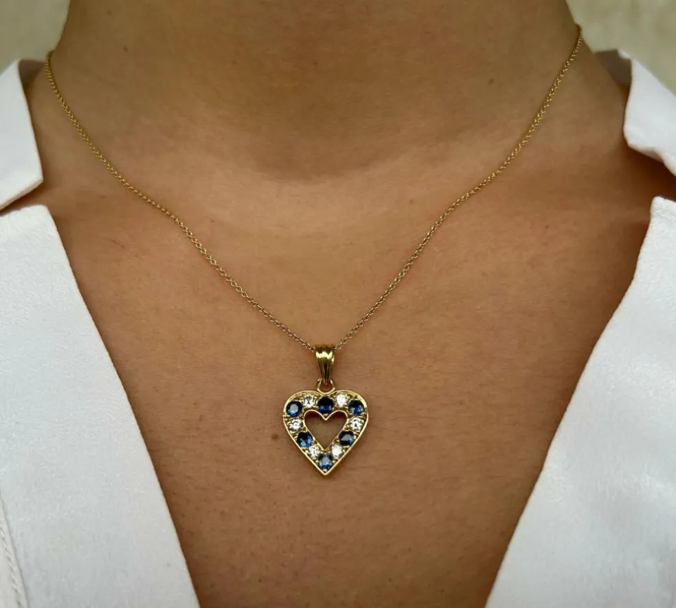 PENDENTIF COEUR DIAMANTS & SAPHIRS