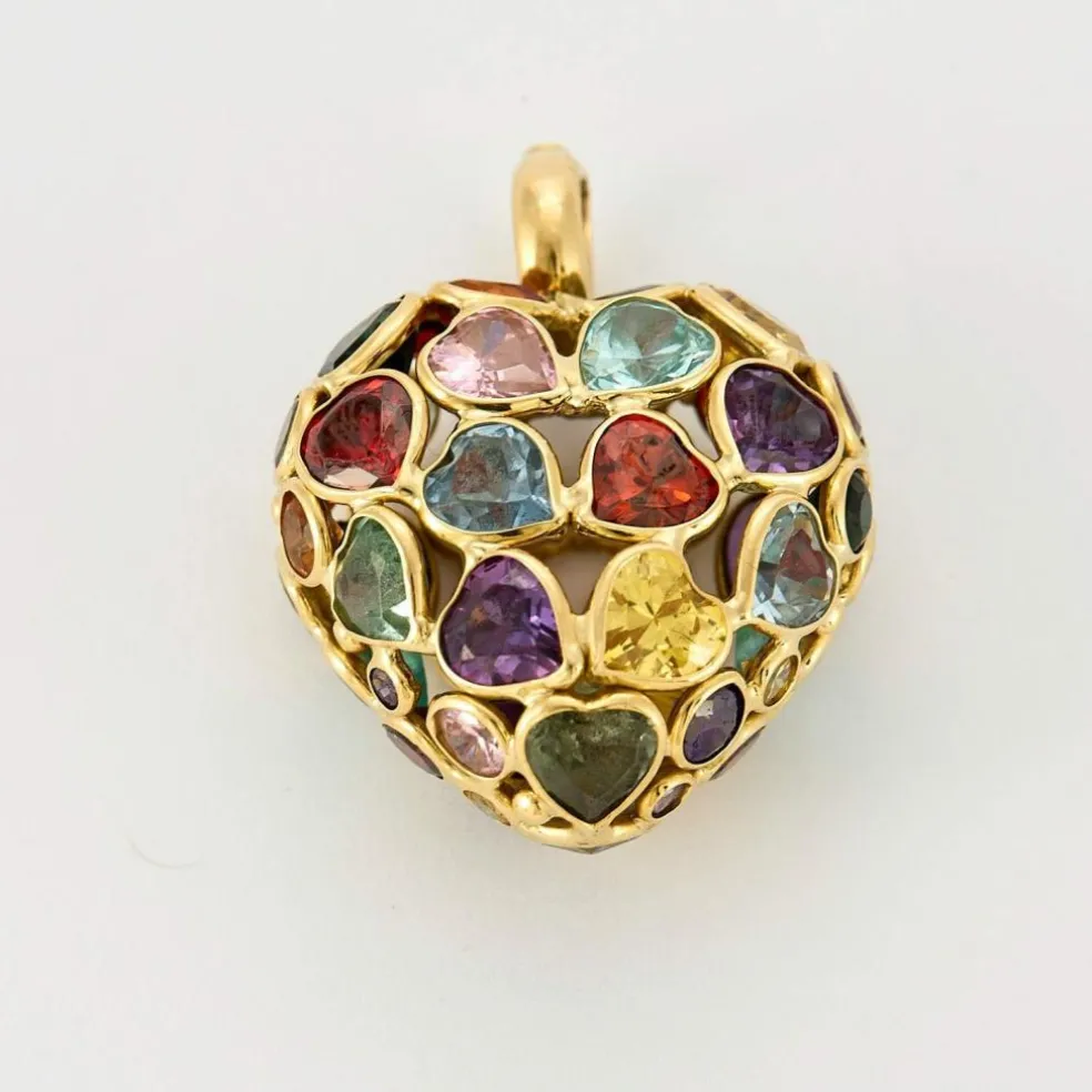 Pendentif coeur en or jaune et pierres