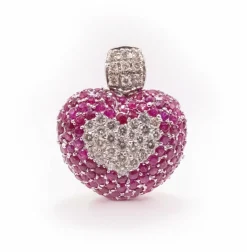 Pendentif Coeur Or blanc 18k Diamants et Rubis