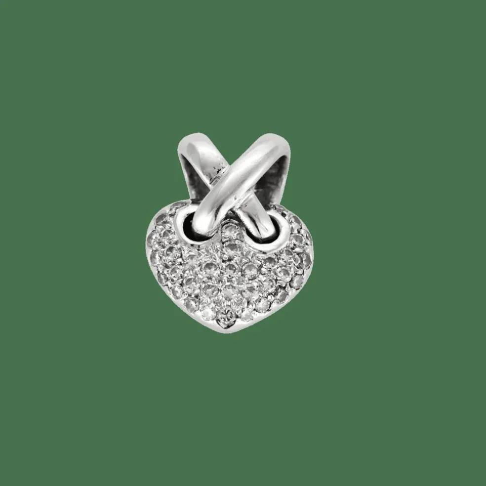 PENDENTIF COEUR OR BLANC ET DIAMANTS.