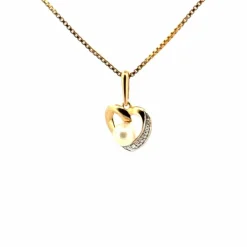 Pendentif Coeur Or Jaune 18k Perle & Diamant