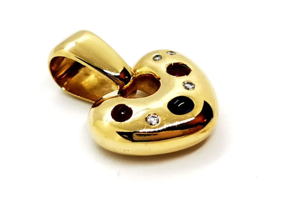Pendentif Coeur Or jaune Diamant, Rubis, Saphir
