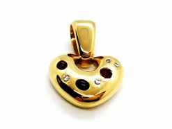 Pendentif Coeur Or jaune Diamant, Rubis, Saphir
