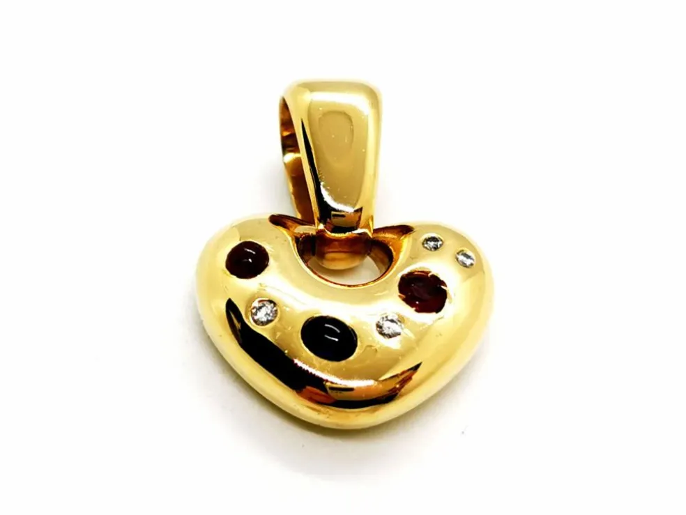 Pendentif Coeur Or jaune Diamant, Rubis, Saphir