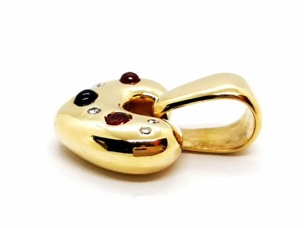 Pendentif Coeur Or jaune Diamant, Rubis, Saphir