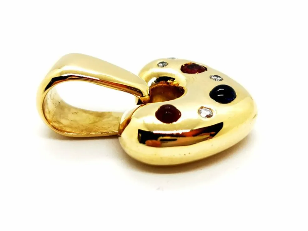 Pendentif Coeur Or jaune Diamant, Rubis, Saphir