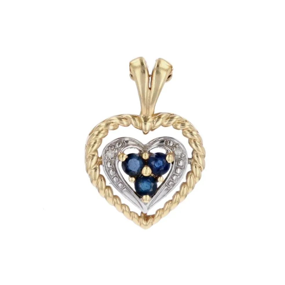 Pendentif coeur ors jaune et blanc saphir d'occasion