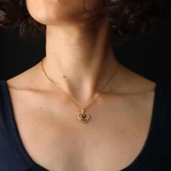 Pendentif coeur ors jaune et blanc saphir d'occasion