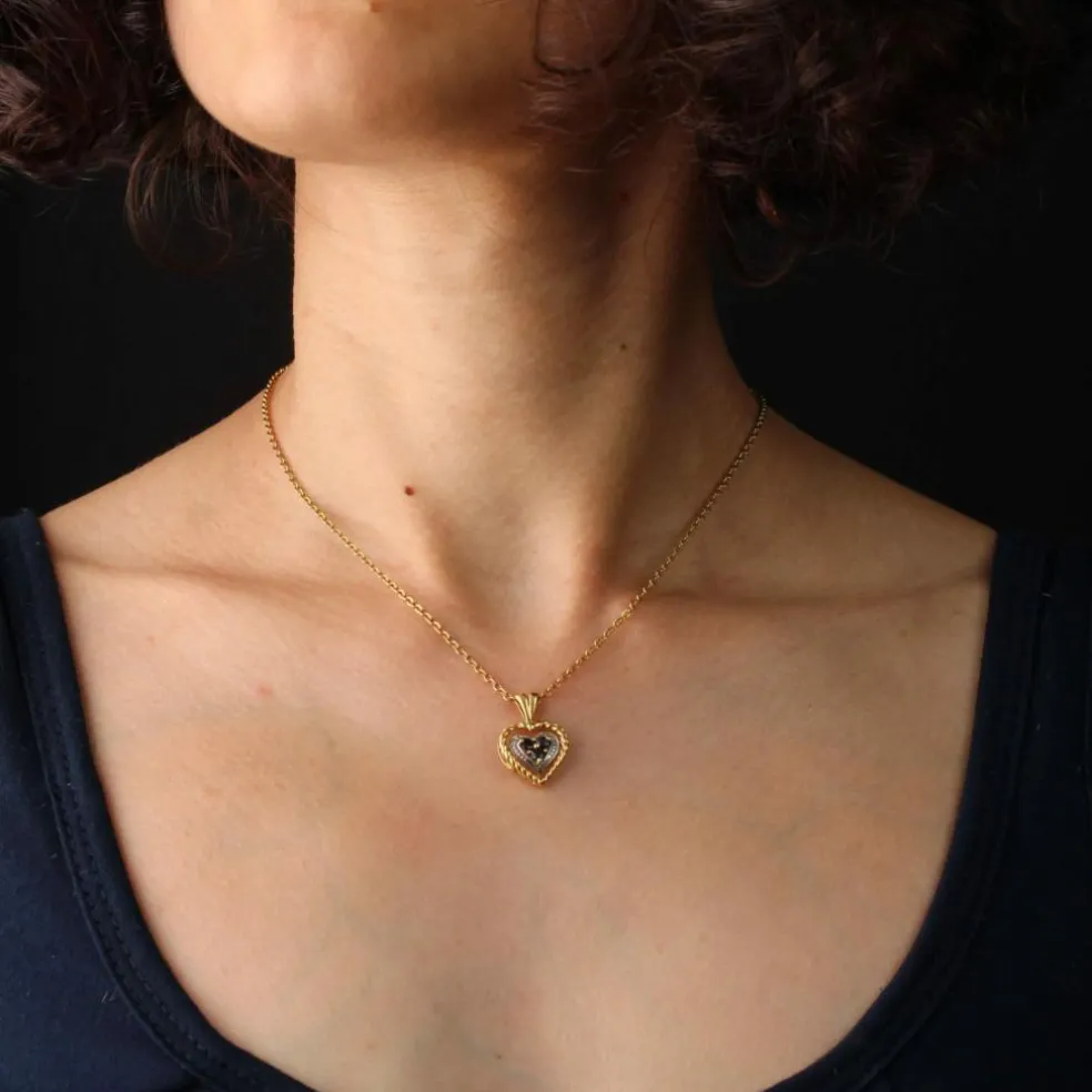 Pendentif coeur ors jaune et blanc saphir d'occasion
