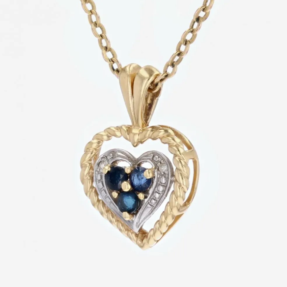 Pendentif coeur ors jaune et blanc saphir d'occasion