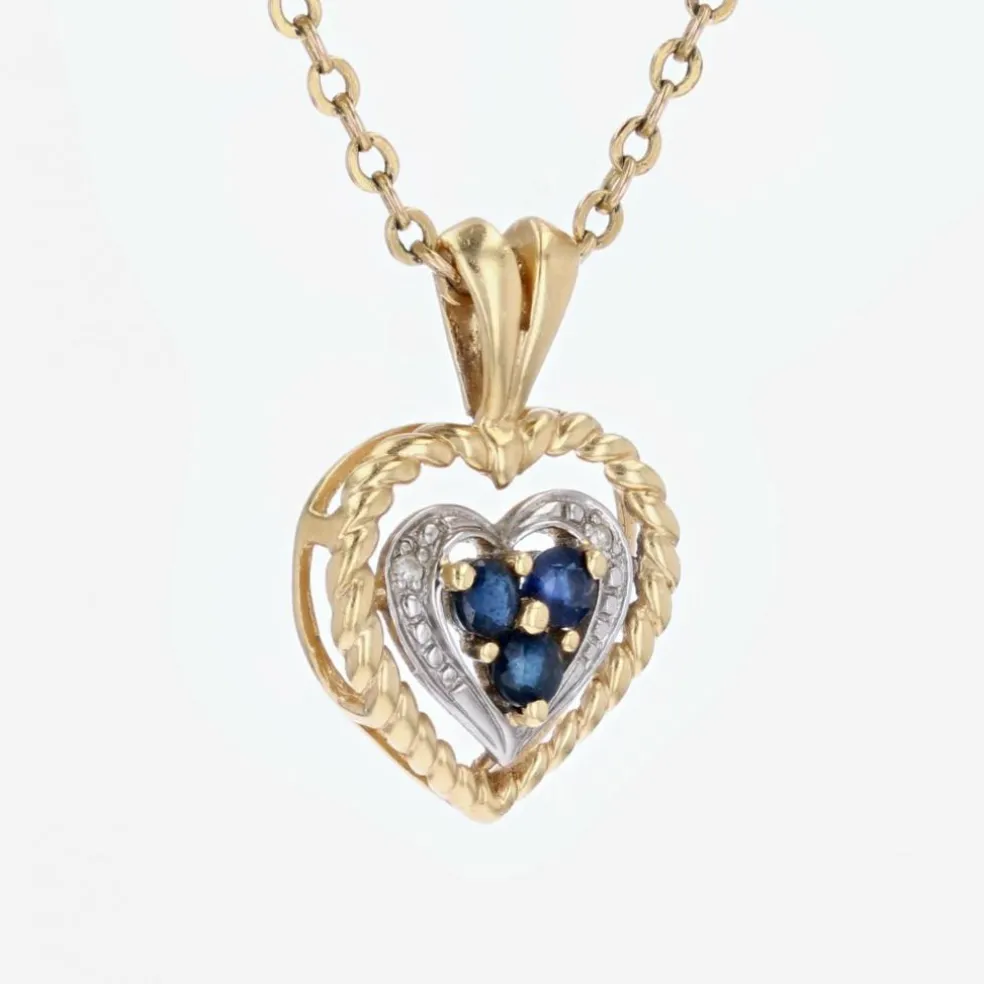 Pendentif coeur ors jaune et blanc saphir d'occasion