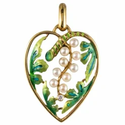 Pendentif coeur perles et émail