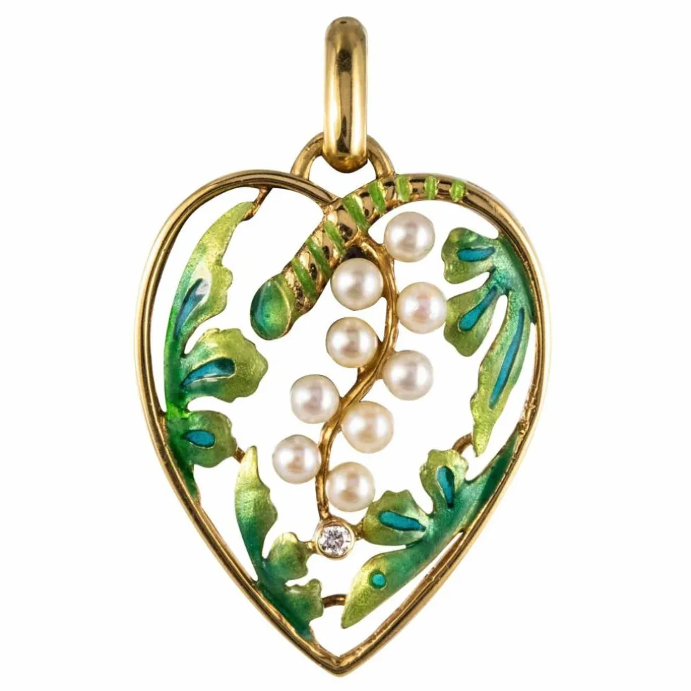 Pendentif coeur perles et émail
