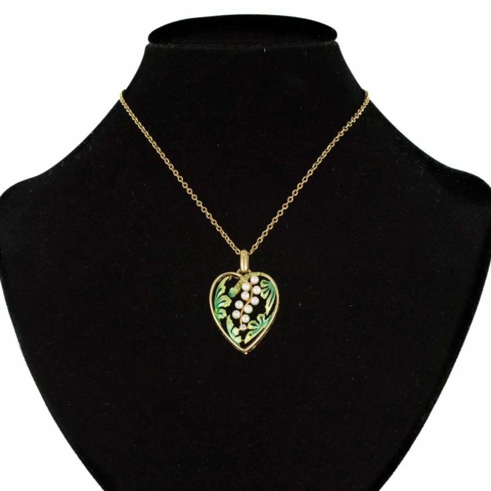 Pendentif coeur perles et émail