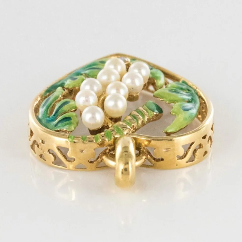 Pendentif coeur perles et émail