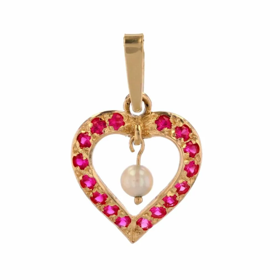 Pendentif coeur rubis et perle
