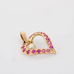 Pendentif coeur rubis et perle