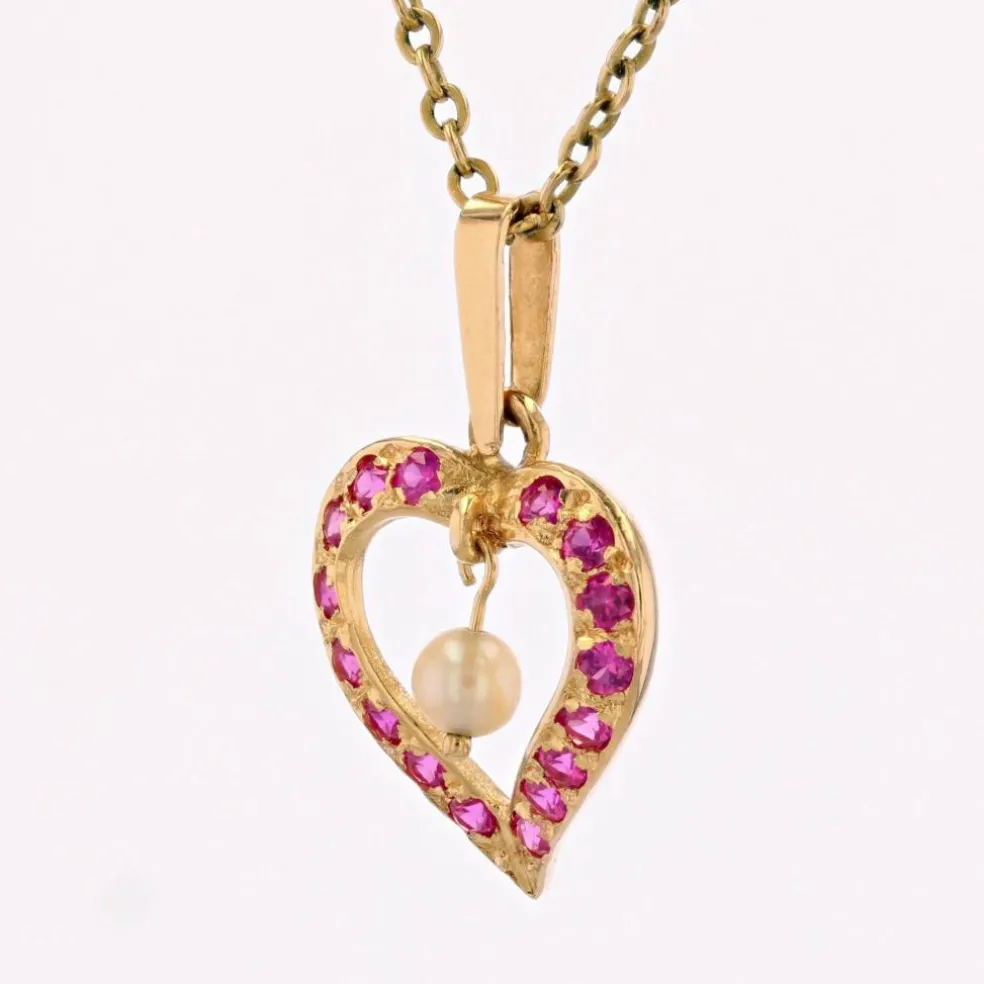 Pendentif coeur rubis et perle