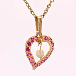 Pendentif coeur rubis et perle