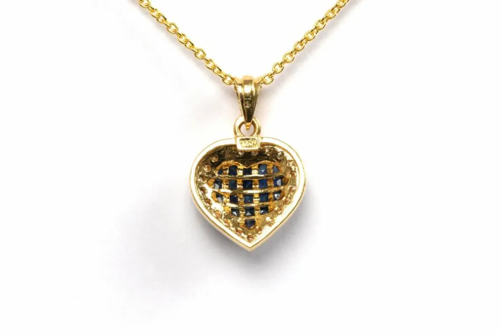 Pendentif contemporain en or jaune, saphirs, diamants