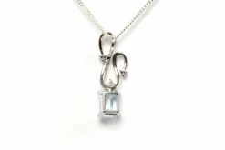 Pendentif contemporain or blanc, aigue-marine, diamants