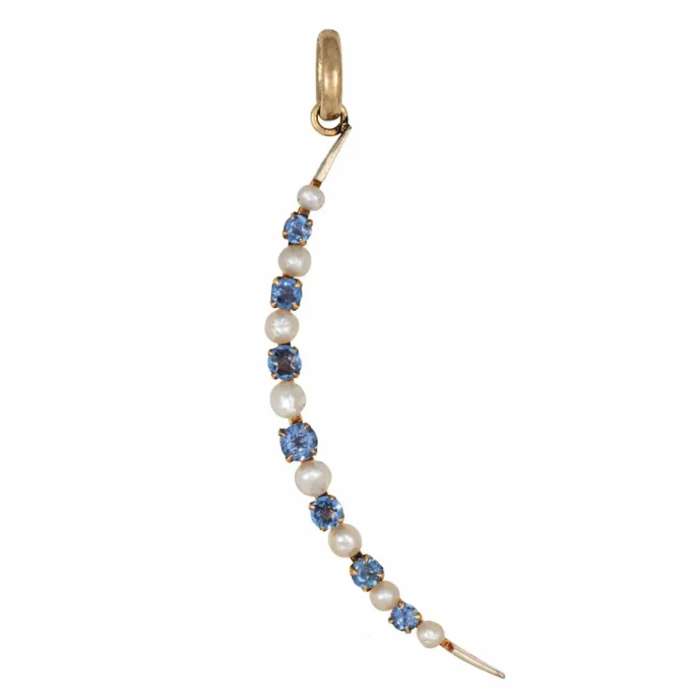 Pendentif croissant de lune victorien antique avec perle de saphir