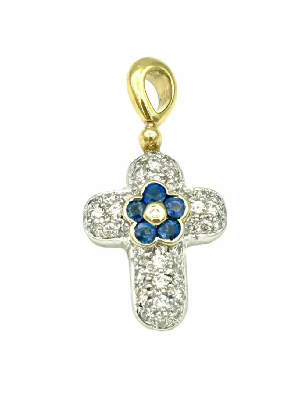 Pendentif Croix 2 Ors 18K Saphir et Diamants