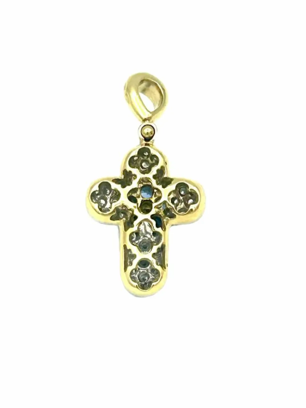 Pendentif Croix 2 Ors 18K Saphir et Diamants