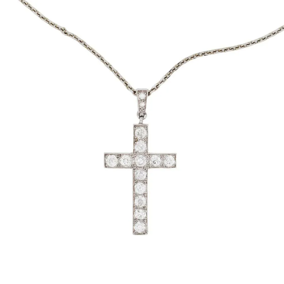 Pendentif Croix Art Déco Diamants et sa Chaîne