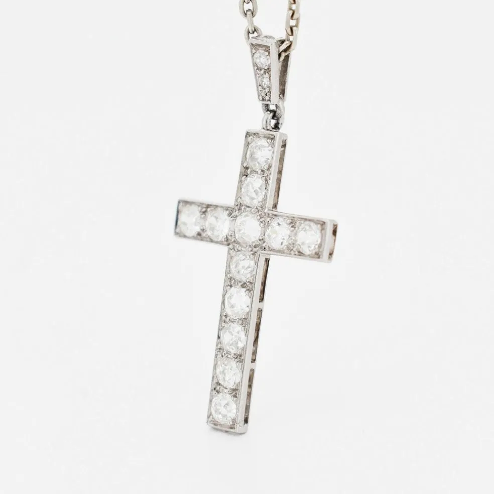 Pendentif Croix Art Déco Diamants et sa Chaîne