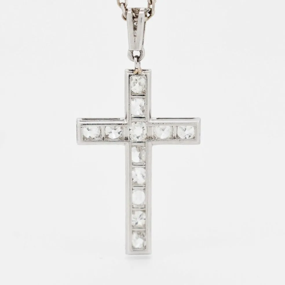 Pendentif Croix Art Déco Diamants et sa Chaîne