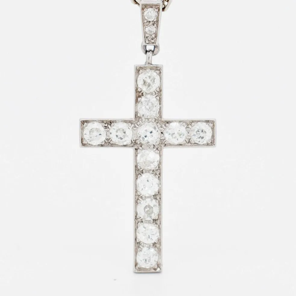 Pendentif Croix Art Déco Diamants et sa Chaîne