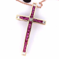 PENDENTIF CROIX avec COLLIER - OR ROSE 18 KT