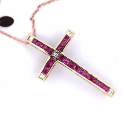 PENDENTIF CROIX avec COLLIER - OR ROSE 18 KT