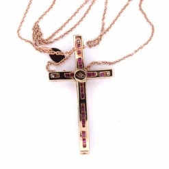 PENDENTIF CROIX avec COLLIER - OR ROSE 18 KT
