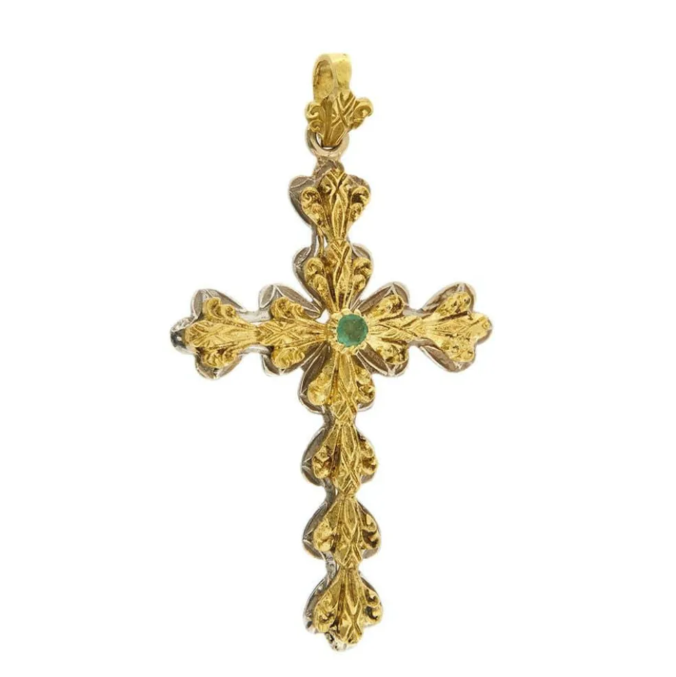 Pendentif croix avec émeraude