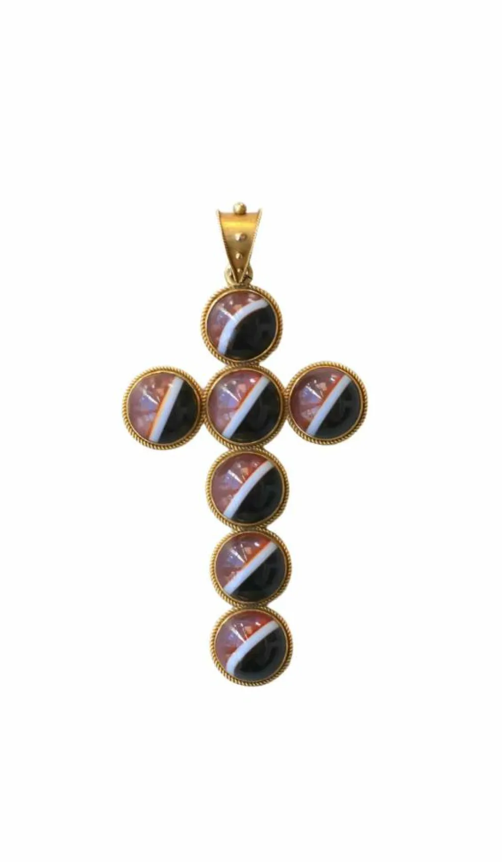 Pendentif Croix Cabochon d'Agate sur Or jaune