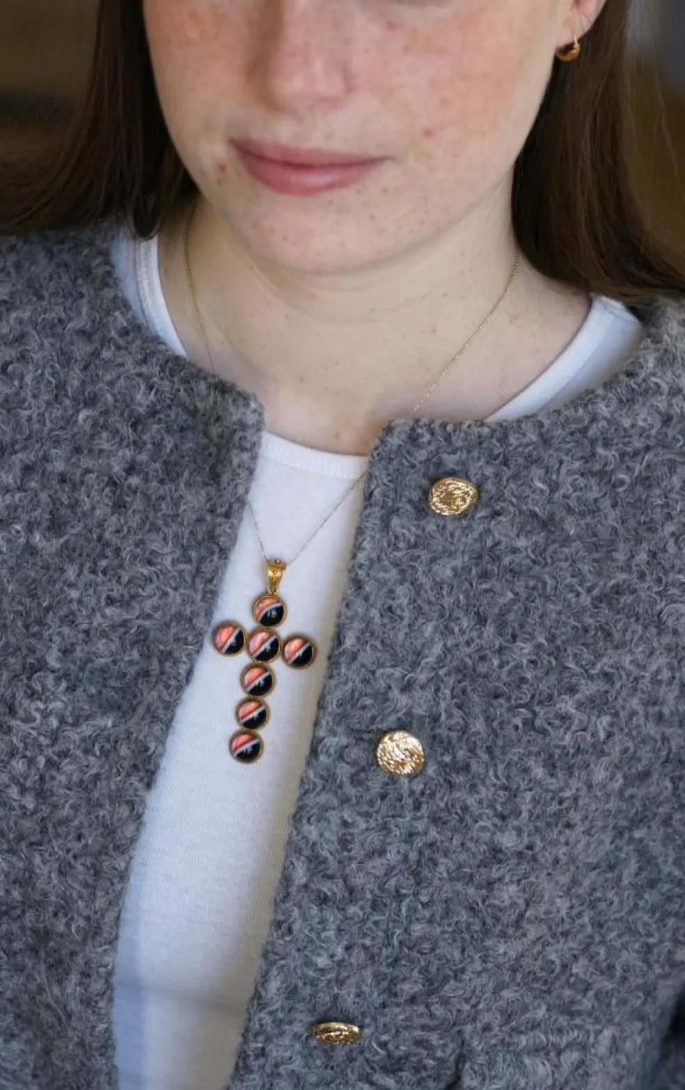 Pendentif Croix Cabochon d'Agate sur Or jaune