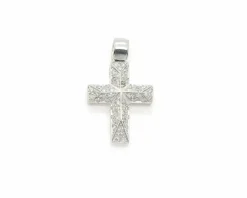 Pendentif croix en or blanc avec diamants